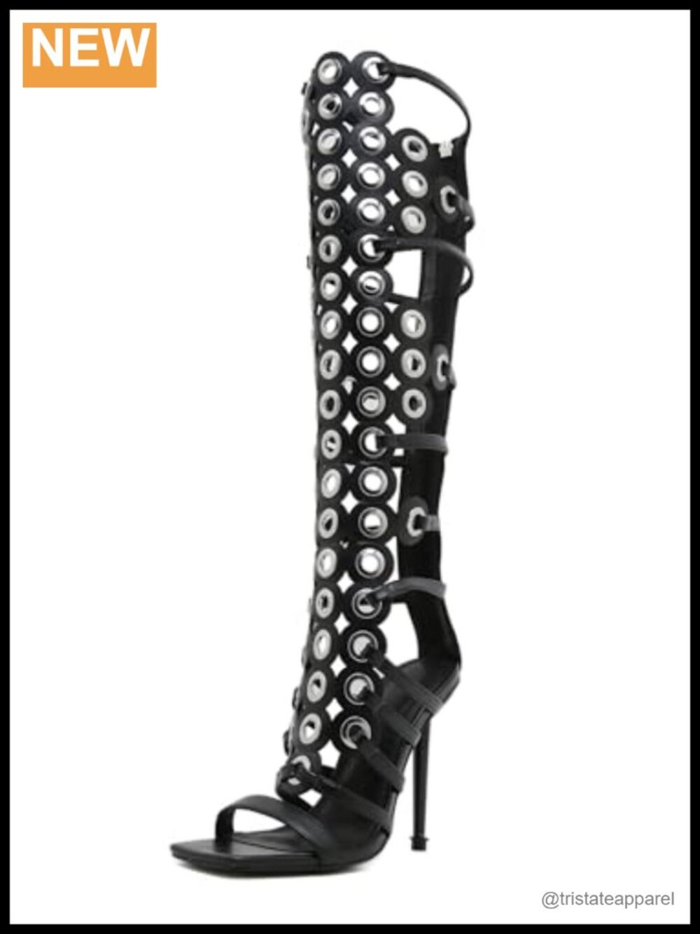 Women Peep Toe Lace Up High Heeled Gladiator Sandals Zip Over The Knee Bootie